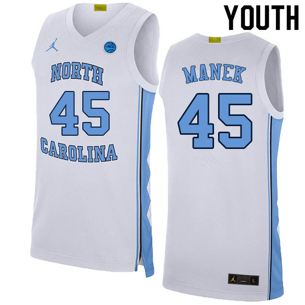 Youth #45 Brady Manek North Carolina Tar Heels College Basketball Jerseys Sale-White - Click Image to Close